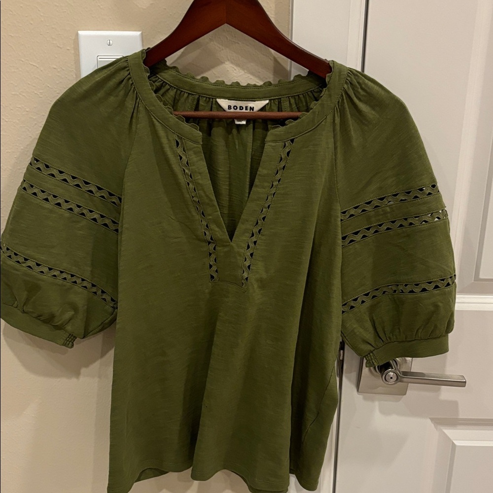 Boden Women's Olive Blouse with Lace Detail